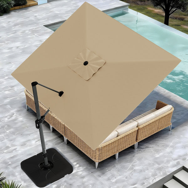 Square Cantilever Patio Umbrella - 360° Rotation and 7-Tilt Adjustable