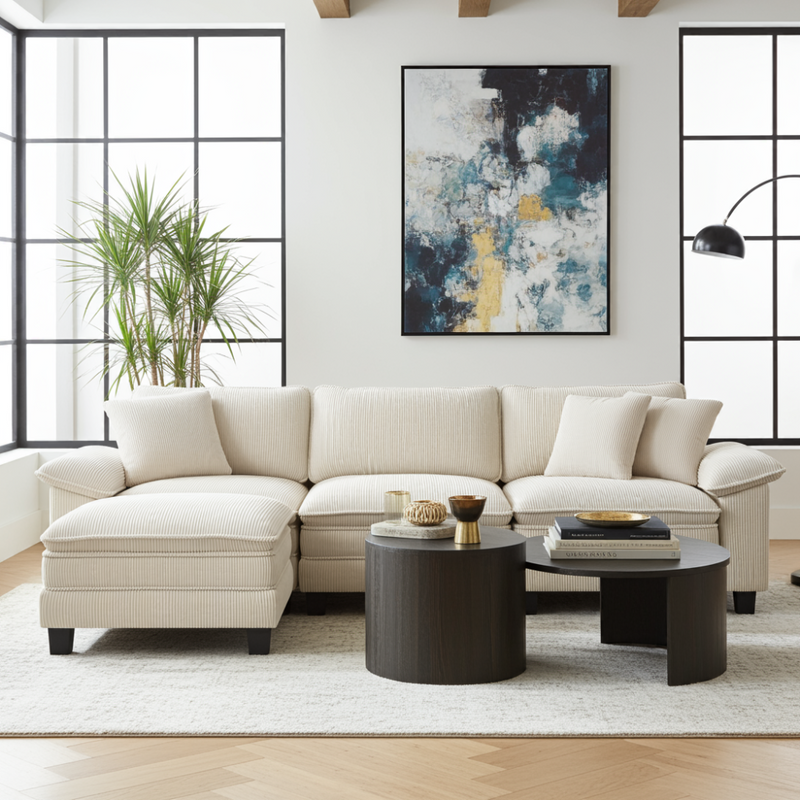 Cloud-like Living Room Sofa Couch Modular Sectional Corduroy Large Set