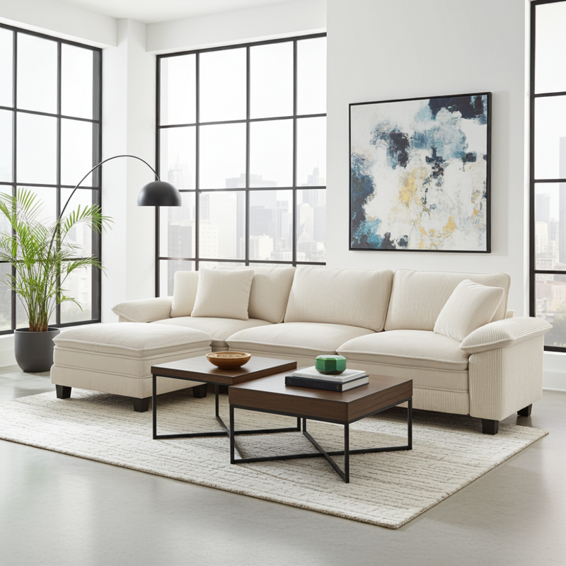Cloud-like Living Room Sofa Couch Modular Sectional Corduroy Large Set