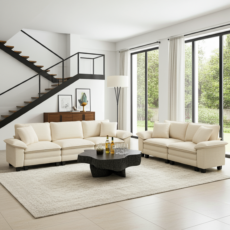 Cloud-like Living Room Sofa Couch Modular Sectional Corduroy Large Set