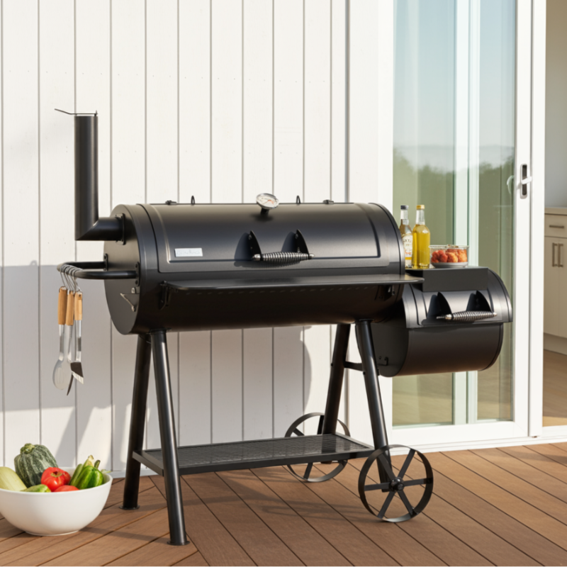 BBQ grill smoker  with offset smoke box