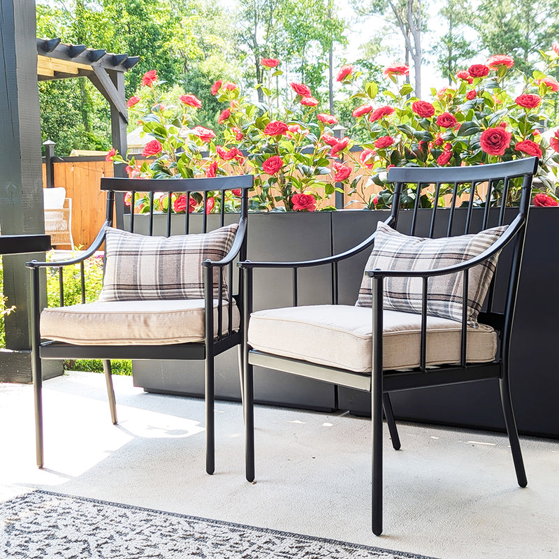 PHI VILLA Steel Fixed Patio Outdoor Dining Chairs Set