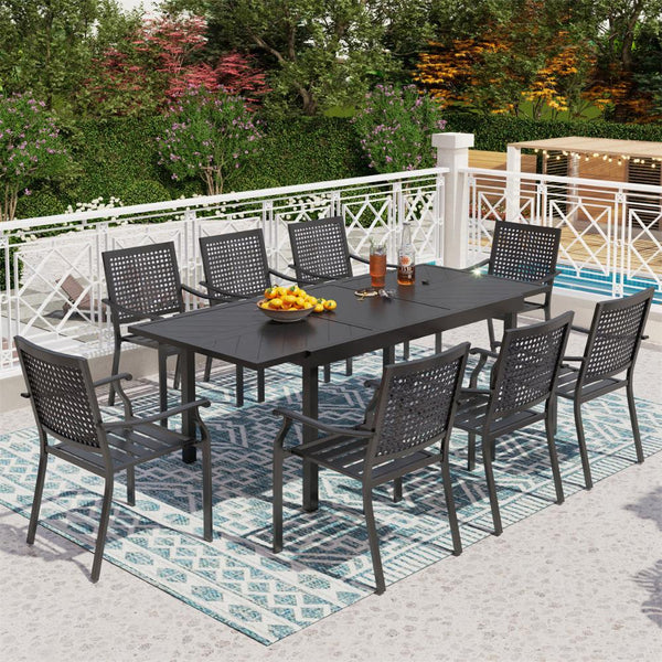 7 / 9-Piece Patio Dining Set Woven Pattern Stackable Chairs and Extendable Table