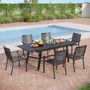 7 / 9-Piece Patio Dining Set Woven Pattern Stackable Chairs and Extendable Table
