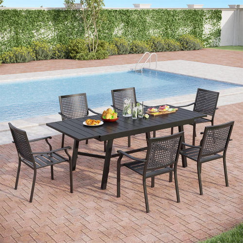 7 / 9-Piece Patio Dining Set Woven Pattern Stackable Chairs and Extendable Table