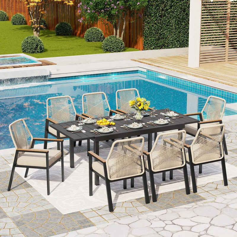 8-seat rope chair dining set for deck and patio with adjustable table