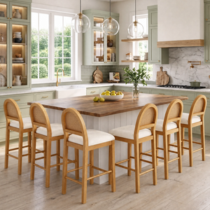 24" Boho Farmhouse Counter Height Bar Stool with Woven Cane Back