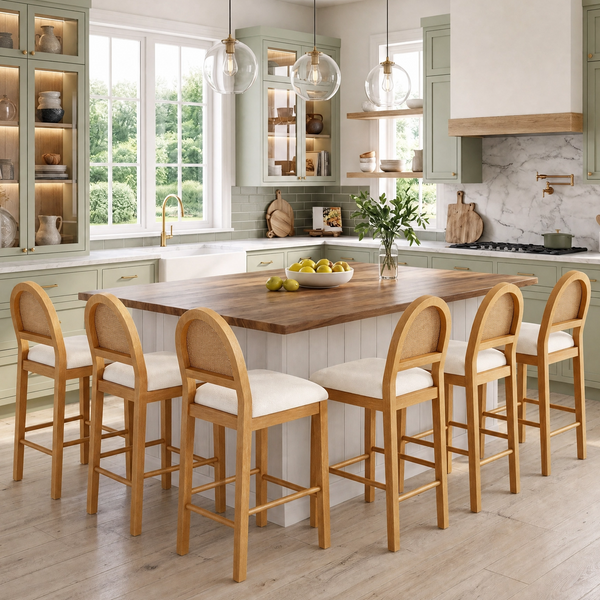 24" Boho Farmhouse Counter Height Bar Stool with Woven Cane Back