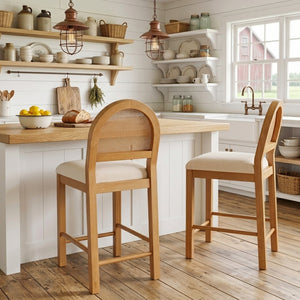 24" Boho Farmhouse Counter Height Bar Stool with Woven Cane Back