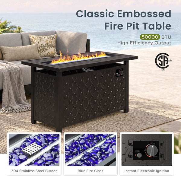 Alameda HDPE L-Shaped Modular Rattan Patio Sofa with Fire Pit Table