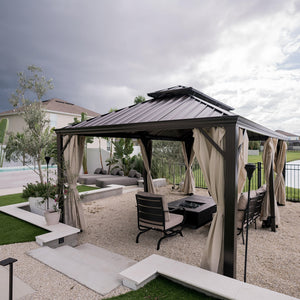 14'x20' Outdoor Hardtop Gazebo with Galvanized Steel Roof and Mosquito Net