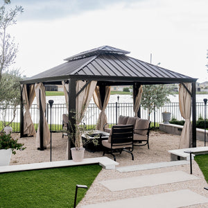 14'x20' Outdoor Hardtop Gazebo with Galvanized Steel Roof and Mosquito Net