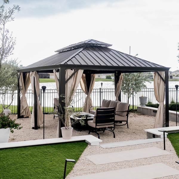 14'x20' Outdoor Hardtop Gazebo with Galvanized Steel Roof and Mosquito Net
