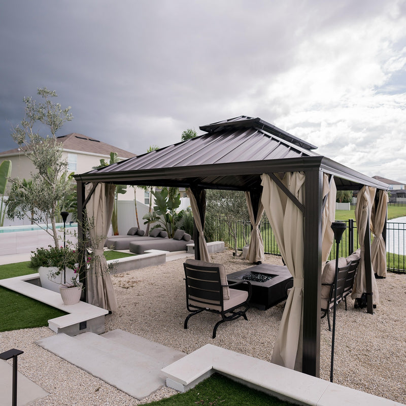 PHI VILLA 14' X 20'Outdoor Hardtop Gazebo with Galvanized Steel Roof and Mosquito Net