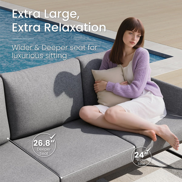 Grey KSLIN™ 5 Seat Patio Sofa with Marble Table