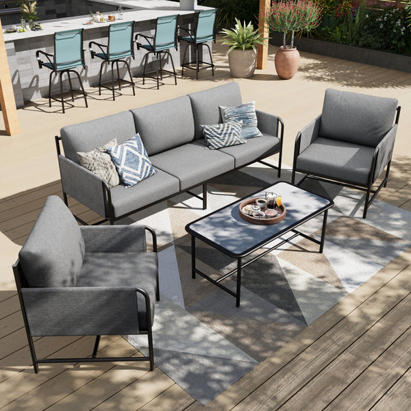 Grey KSLIN™ 5 Seat Patio Sofa with Marble Table
