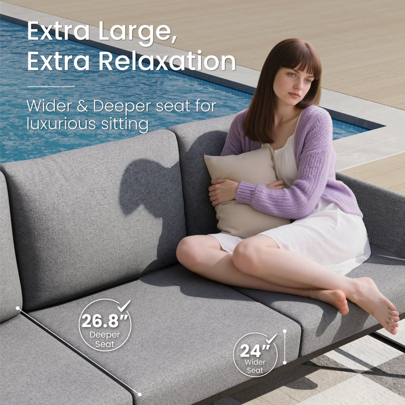 Grey KSLIN™ 5 Seat Patio Sofa with Marble Table