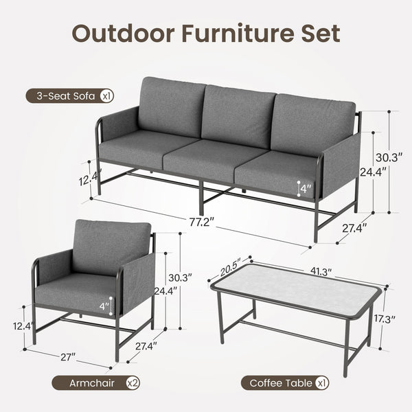 Grey KSLIN™ 5 Seat Patio Sofa with Marble Table
