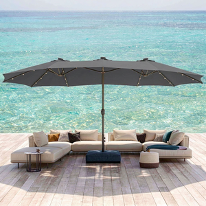 15ft Solar Double-Sided Patio Extra Large Twin Umbrella with Led Lights and Base