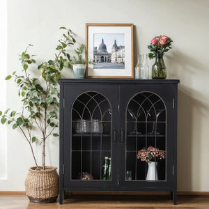 Accent Storage Cabinet with Metal Church Window Doors and Distressed Finish