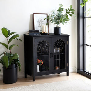 Accent Storage Cabinet with Metal Church Window Doors and Distressed Finish