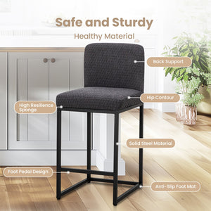 24 Inch Counter Height Bar Stool Chenille Upholstered with Backrest- Set of 4