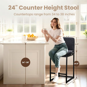 24 Inch Counter Height Bar Stool Chenille Upholstered with Backrest- Set of 4
