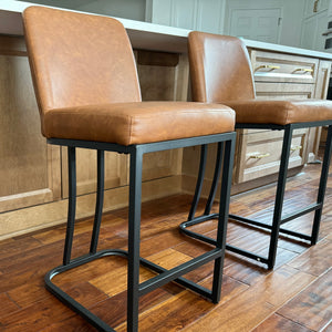24" Modern Square PU Leather Counter Stool with Metal Frame, Set of 4