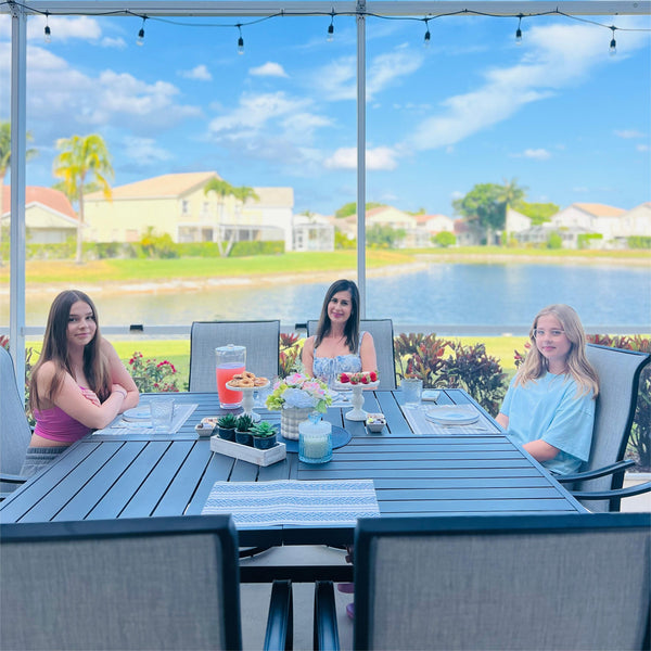 9-Piece Patio Dining Set with Enlarged Square Table and Textilene Swivel Chairs- Phi Villa