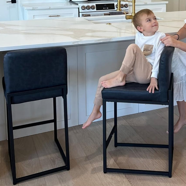 24 Inch Counter Height PU Leather Bar Stool with Backrest