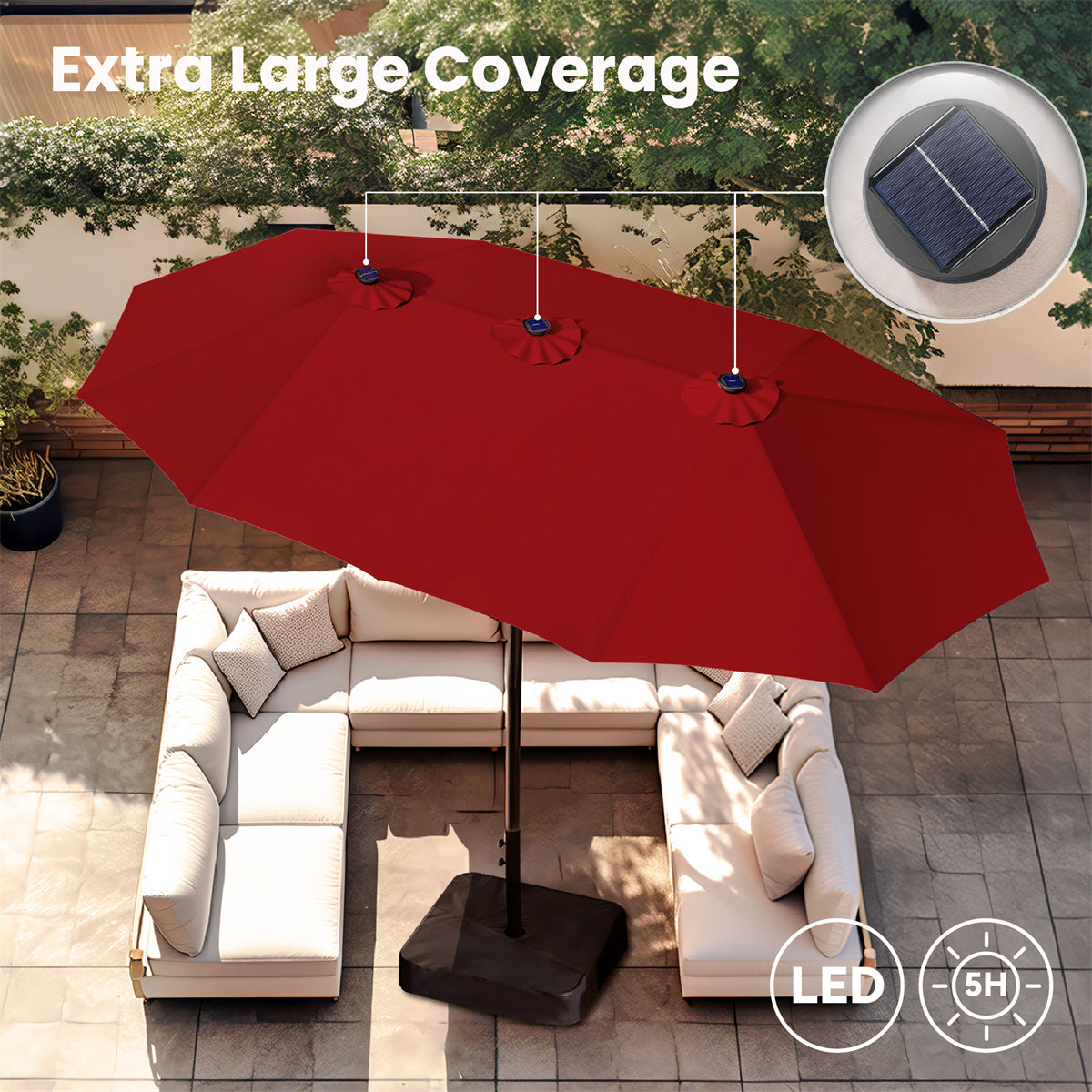 15 patio umbrella sale Double-Sided Rectangular friendly crank lift that works in just 5 seconds 15 ft Outdoor Double-Sided Patio