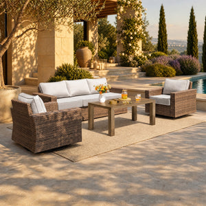 Luxury Patio Wicker King Swivel Sofa Set with Wood Table