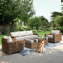 Luxury Patio Wicker King Swivel Sofa Set with Wood Table