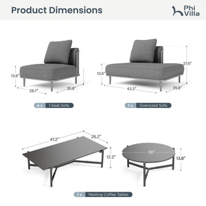 Marfa Oversized Modular Patio Sofa with Nesting Table