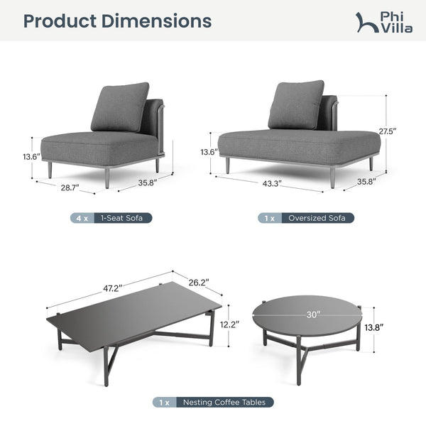 Marfa Oversized Modular Patio Sofa with Nesting Table