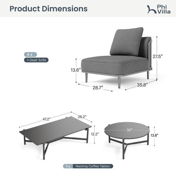 Marfa Oversized Modular Patio Sofa with Nesting Table