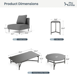 Marfa Oversized Modular Patio Sofa with Nesting Table