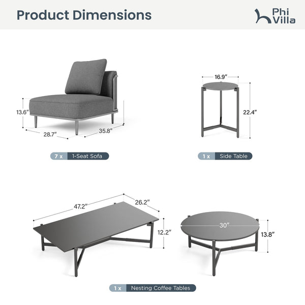 Marfa Oversized Modular Patio Sofa with Nesting Table