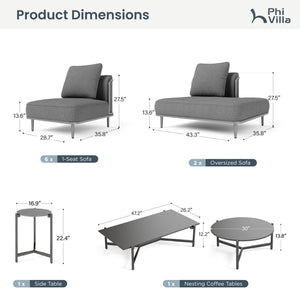 Marfa Oversized Modular Patio Sofa with Nesting Table