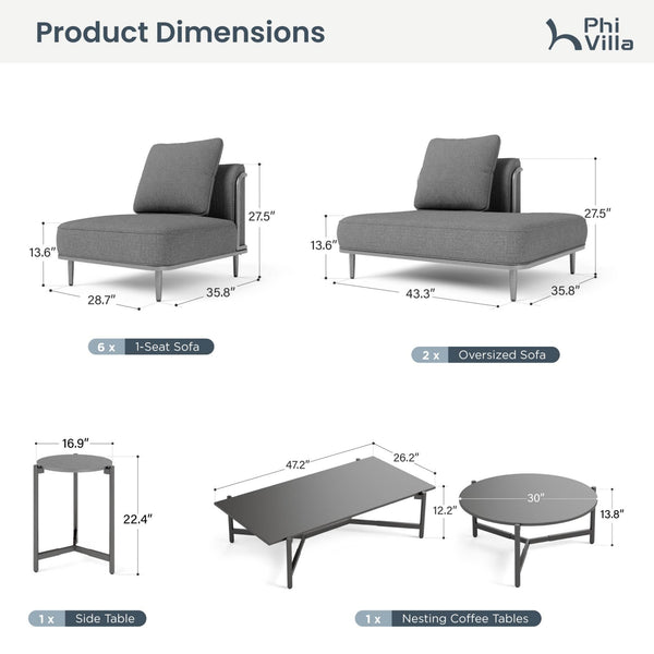 Marfa Oversized Modular Patio Sofa with Nesting Table