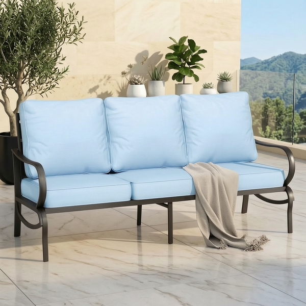 Patio Metal Loveseat-Add-On Couch for Wave Sofa Set