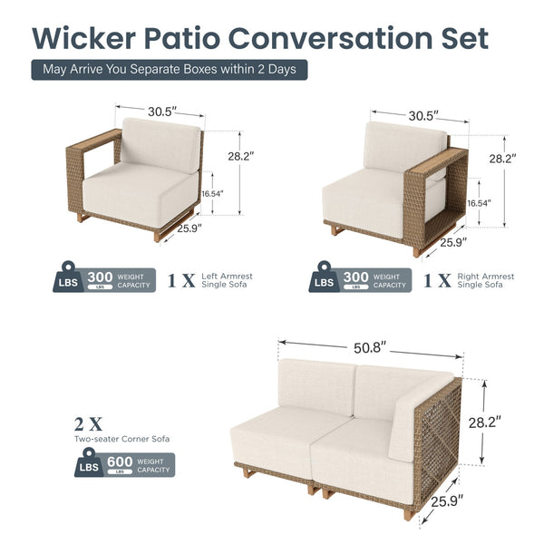 Catalina Modern L-Shaped Patio Modular Sectional Rattan Sofa Set