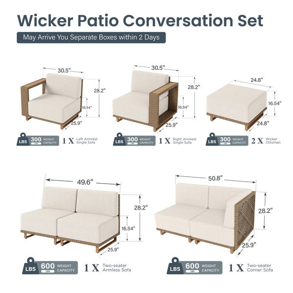 Catalina Modern L-Shaped Patio Modular Sectional Rattan Sofa Set