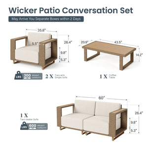 Catalina 4-Seater Modern Rattan Outdoor Conversation Sofa Set