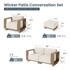 Catalina 4-Seater Modern Rattan Outdoor Conversation Sofa Set