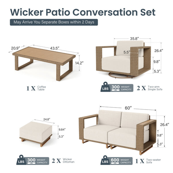 Catalina Modern Swivel Rattan Patio Conversation Sofa Set