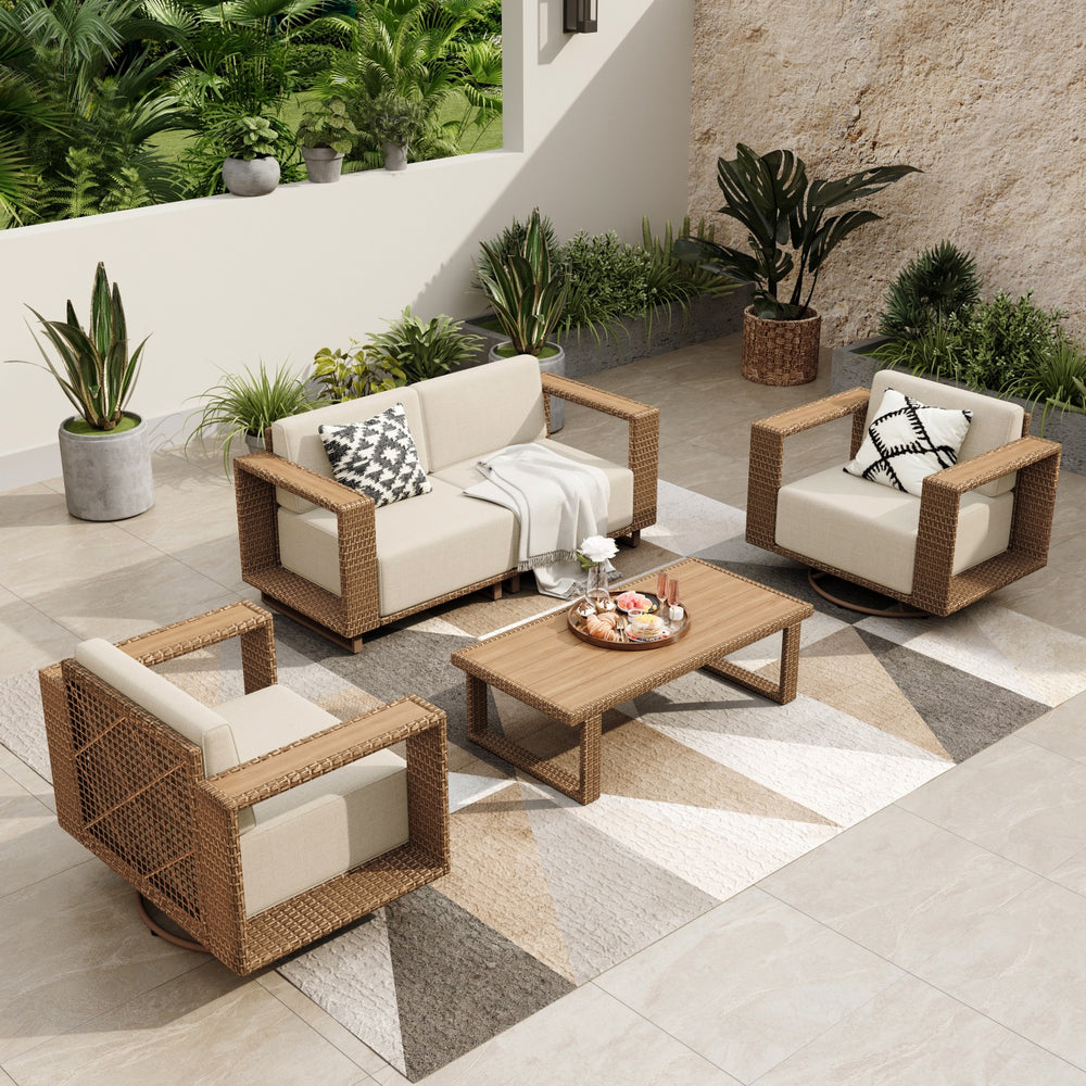 Catalina Modern Swivel Rattan Patio Sofa Set