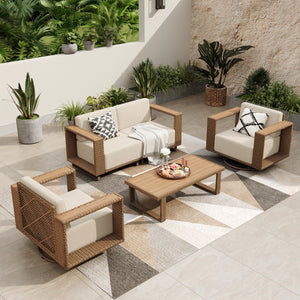 Catalina Modern Swivel Rattan Patio Sofa Set
