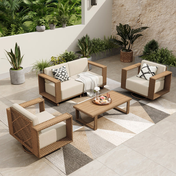 Catalina Modern Swivel Rattan Patio Sofa Set