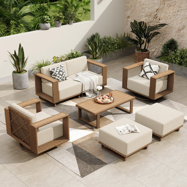 Catalina Modern Swivel Rattan Patio Sofa Set